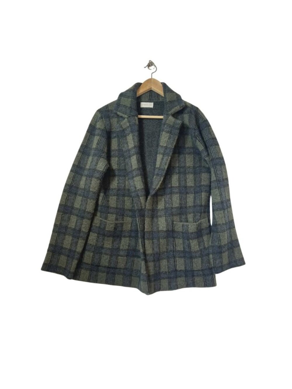 Sincerely‎ Jules Green Plaid Knit Blazer Cardigan Jacket Open Front  Old Money